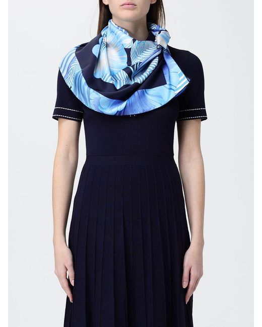 Ferragamo Blue Floral Print Silk Scarf