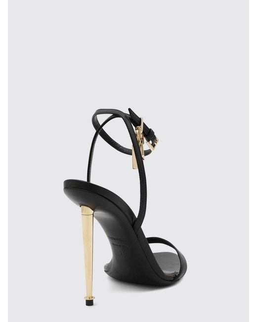 Tom Ford Black Padlock Leather Sandals With Stiletto Heel And Lock Detail