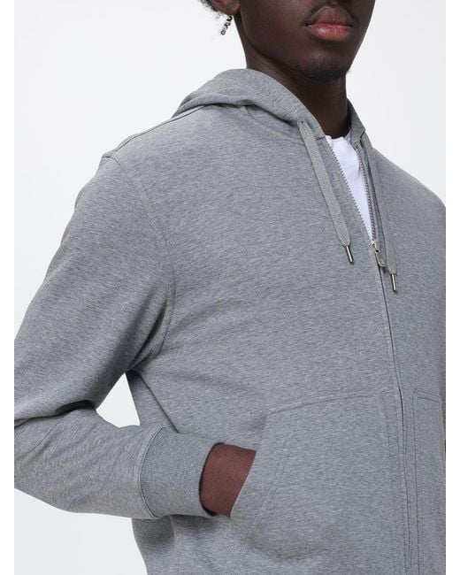 Brunello Cucinelli Gray Full-Zip Cotton Hoodie With Drawstring for men