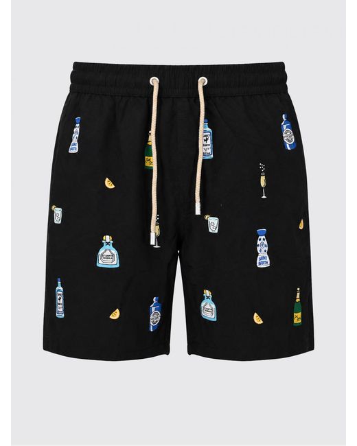 Mc2 Saint Barth Black Polyester Swim Shorts With Elasticated Drawstring Waist for men