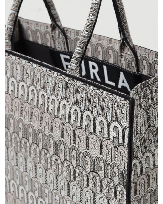 Furla Gray Opportunity L Bag In Canvas With Jacquard Logo