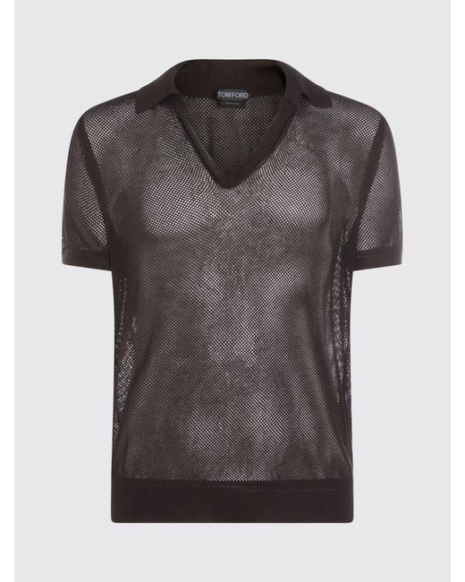 Tom Ford Black Cotton And Silk Polo Shirt for men