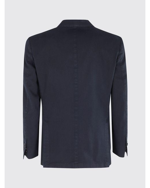 Santaniello Blue Cotton Single-Breasted Blazer for men