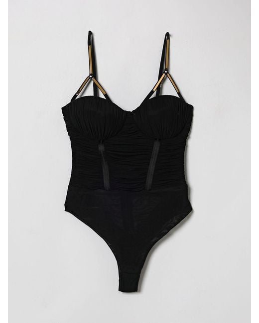 Elisabetta Franchi Black Ruched Corset Top