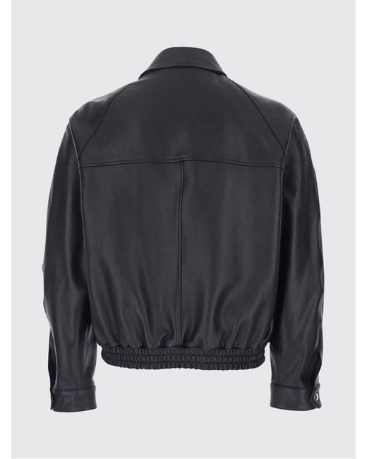 TONYWACK Black Lambskin Leather Bomber Jacket With Dropped Shoulders And Relaxed Fit for men