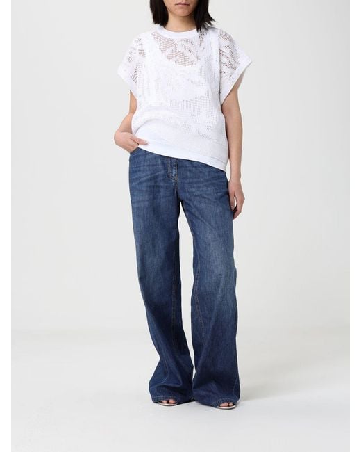Brunello Cucinelli Blue Wide-Leg Cotton Jeans