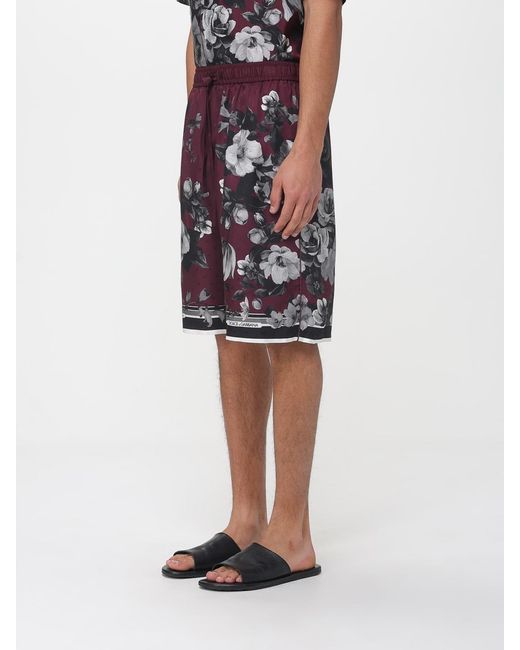 Dolce & Gabbana Red Dolce &Amp Gabbana Silk Shorts With Floral Print for men