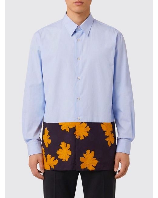 Dries Van Noten Blue Patchwork Cotton Blend Shirt for men
