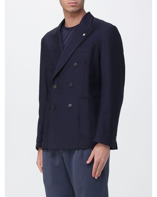 Manuel Ritz Blue Double-Breasted Wool Blazer for men