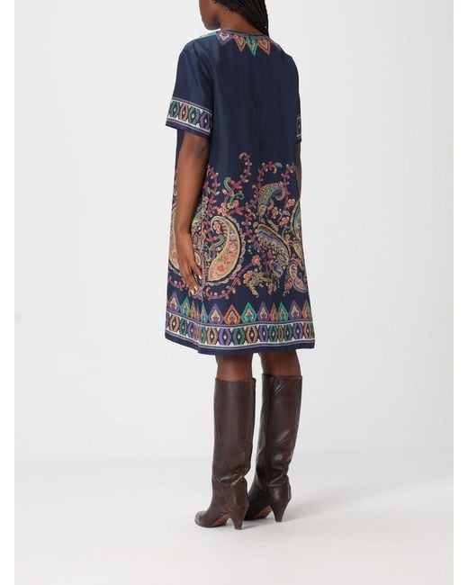 Etro Blue Silk Mini Dresses With Paisley Print