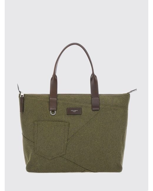 Dolce & Gabbana Green Dolce &Amp Gabbana Adamo Cotton Twill Tote Bag With Leather Handles for men