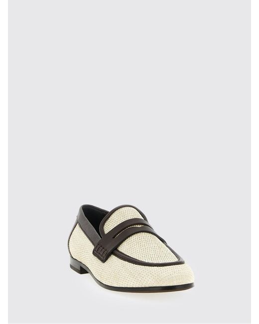 Brunello Cucinelli White Canvas And Leather Loafers