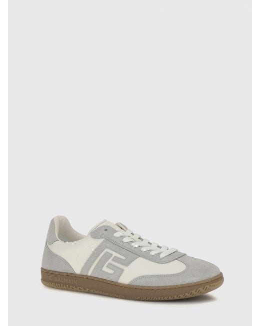 Balmain White Swan Low-Top Suede And Leather Sneakers With Pb Monogram for men