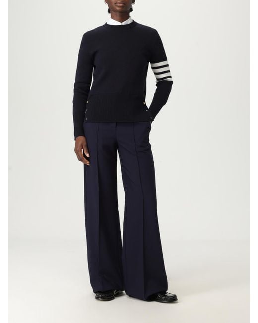 Thom Browne Blue Elegant Long Sleeve Knit Sweater With Striped Detail