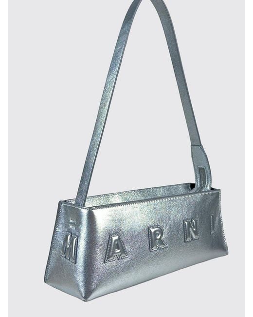 Marni Blue Museo Laminated Leather Shoulder Bag