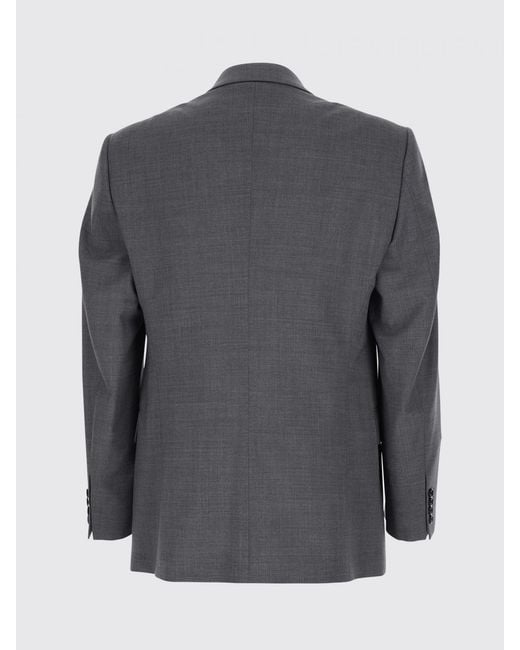 Emporio Armani Gray Double-Breasted Virgin Wool Blazer With Peak Lapels for men