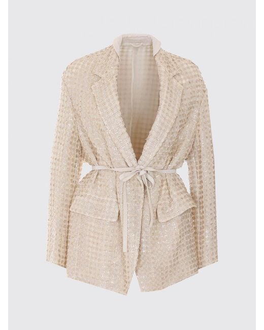 Brunello Cucinelli Natural Silk Organza Blazer With Embroidered Sequins