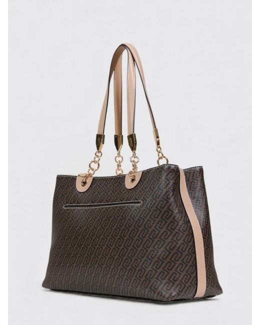 Liu Jo Brown Grained Faux Leather Bag With All Over Monogram