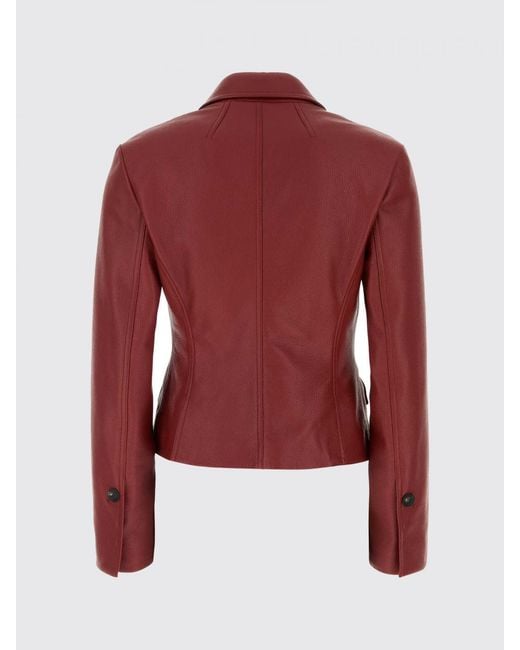 Ferragamo Red Slim Fit Single-Breasted Lambskin Leather Jacket With Lapels
