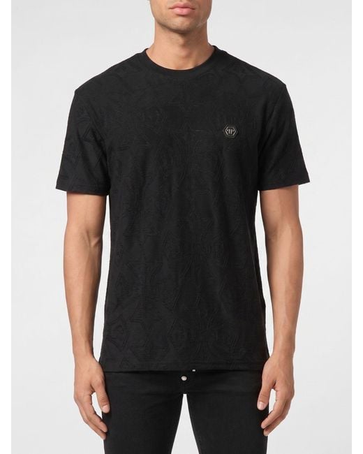 Philipp Plein Black Pp Jacquard Cotton T-Shirt for men