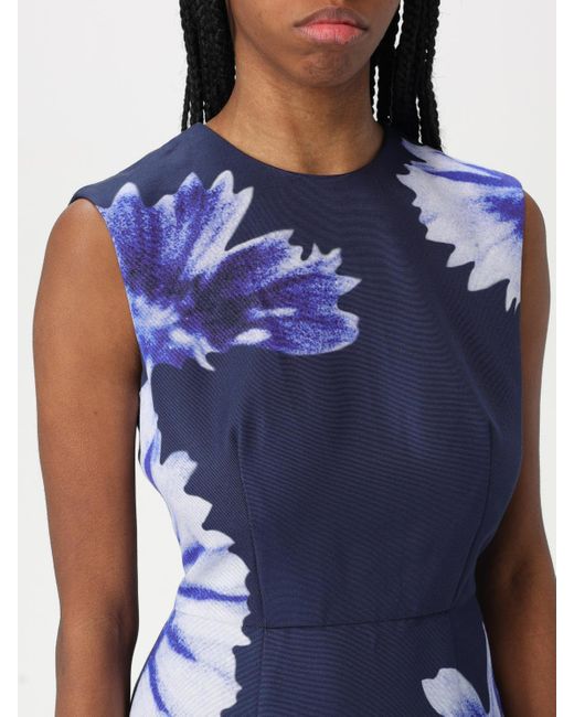 Erdem Blue Floral Print Midi Dress With Side Slits