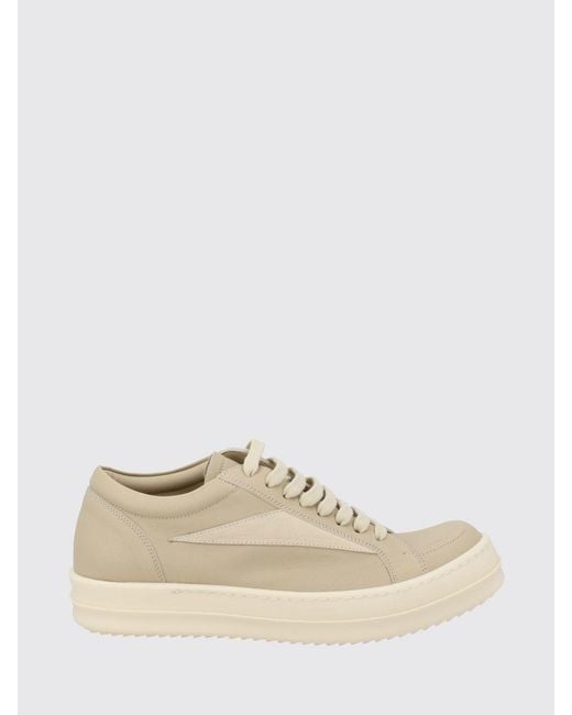 Rick Owens Natural Bicolor Leather And Suede Low-Top Sneakers With Padded Ankle