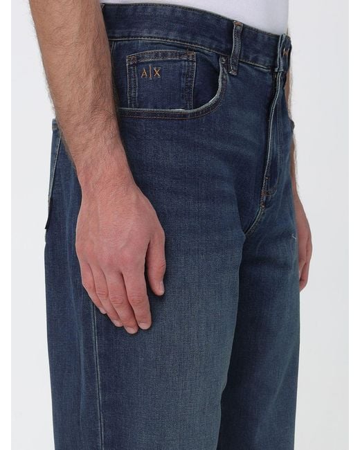 ARMANI EXCHANGE Blue Wide-Leg Cotton Denim Jeans With Mid-Rise Waist for men