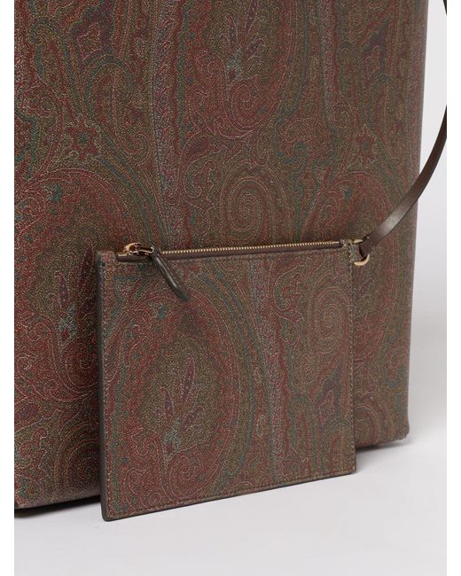Etro Brown Arnica Coated Cotton Shopper Bag With Paisley Jacquard