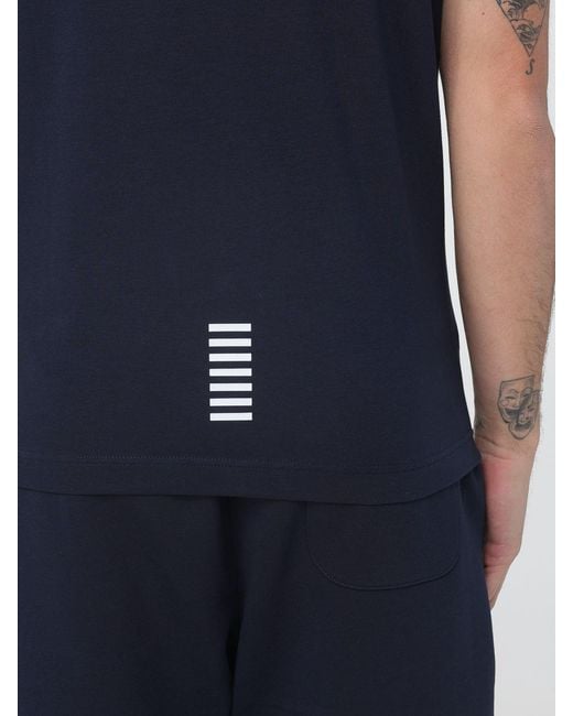 EA7 Blue Cotton Polo Shirt With Logo for men