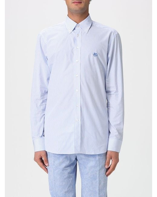 Etro Blue Striped Cotton Shirt Fendi for men