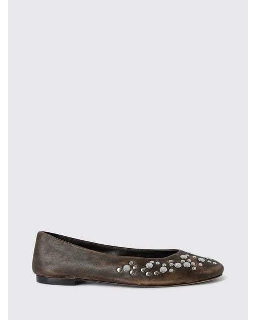 GIMAGUAS White Aged Leather Ballet Flats With Stud Application And Round Toe
