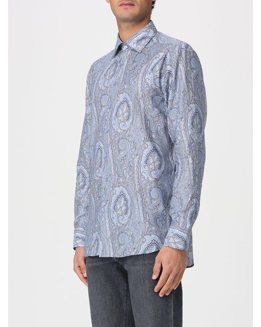 Etro Blue Cotton Shirt With Paisley Print for men
