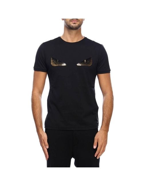 Fendi Black Monster Eyes Chocker T-shirt In Cotton Jersey With Sequined Maxi Eyes Bag Bugs for men