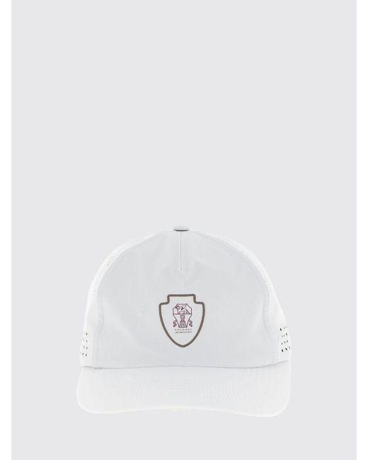 Brunello Cucinelli White Nylon Baseball Cap With Contrast Logo And Rigid Visor for men