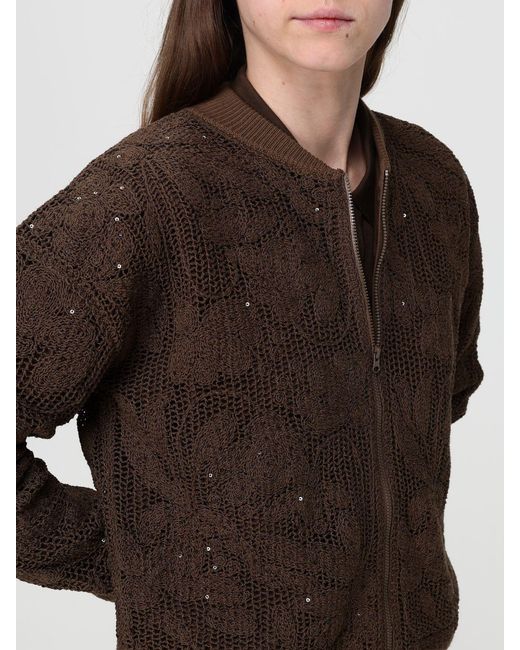 Kangra Brown Cotton Blend Bomber Cardigan With Sequins