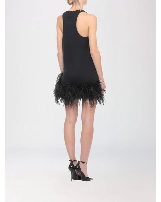 The Attico Black Cotton Dress With Feathers