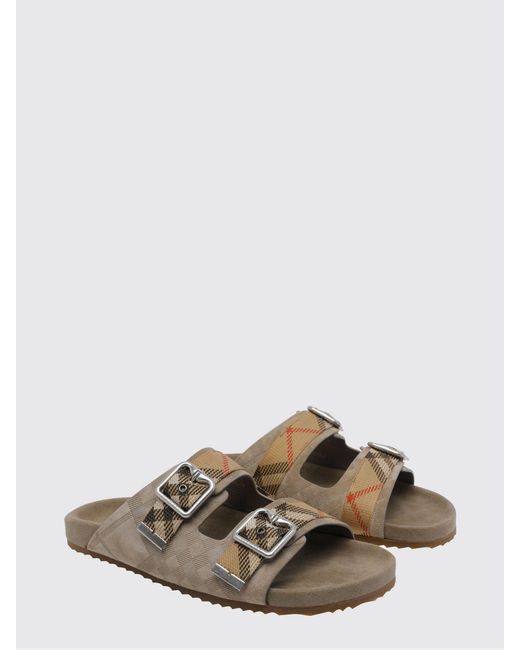 Burberry Natural Urchin Check Embossed Suede Sandals for men