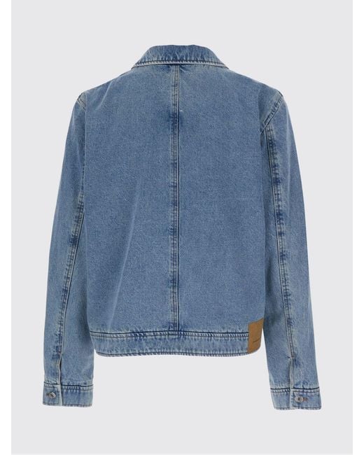 AMI Blue Cotton Denim Zip-Up Jacket With Embroidered Logo for men