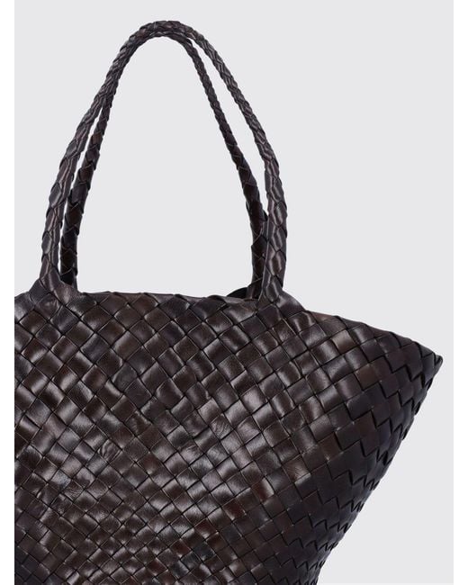 Dragon Diffusion Black Egola Fully Woven Leather Handbag With Double Handle