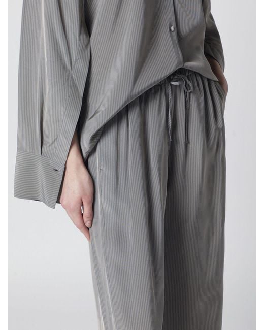 Rohe Gray Striped Viscose Palazzo Pants With Elasticated Drawstring Waist