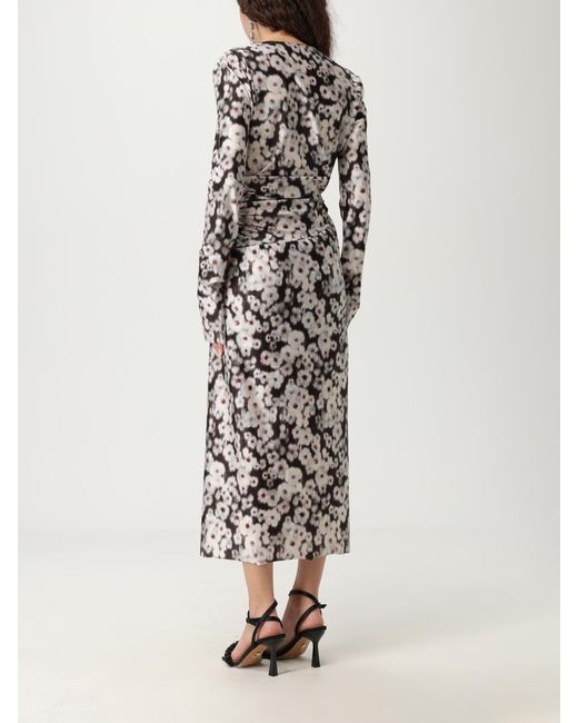 Philosophy Di Lorenzo Serafini White Elegant Floral Print Wrap Dress With Tie Closure And Long Sleeves