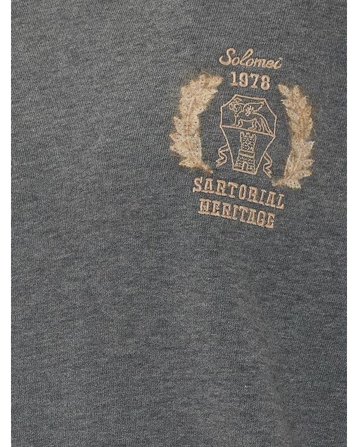 Brunello Cucinelli Gray Cotton Crewneck Sweatshirt With Shield Logo And Dropped Shoulders