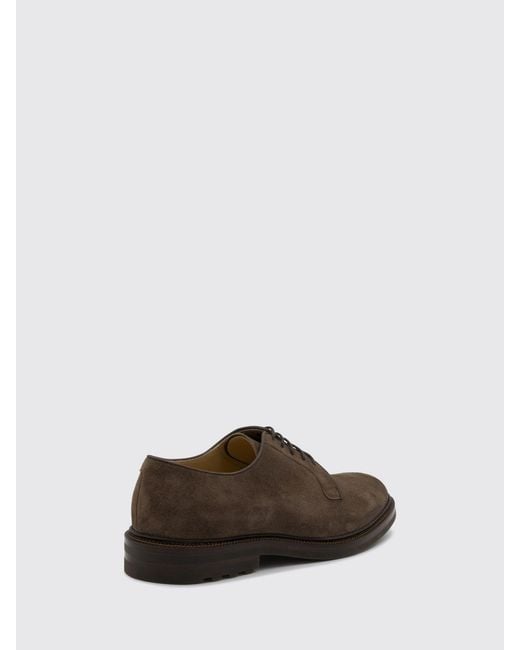 Brunello Cucinelli Brown Suede Calfskin Derby Shoes With Rubber Sole for men