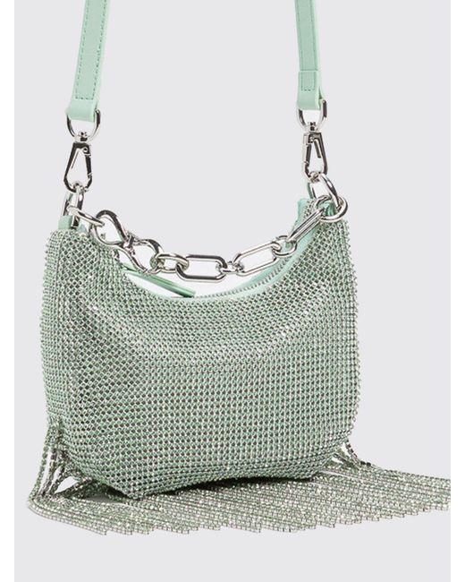 Twinset Green Satin Bag With All-Over Crystals And Fringes