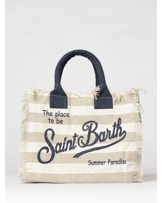 Mc2 Saint Barth Blue Printed Cotton Vanity Bag With Logo