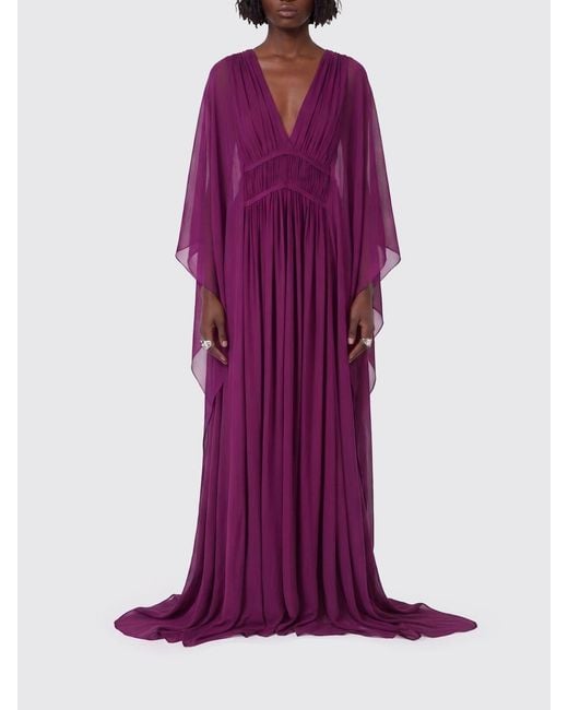 Alberta Ferretti Purple Creponne Dress With Applied Cape