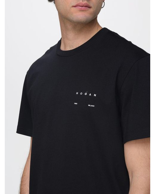 Hogan Black Cotton T-Shirt With Logo for men