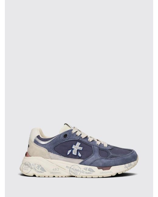 Premiata Blue Mased Laminated Leather And Nylon Sneakers