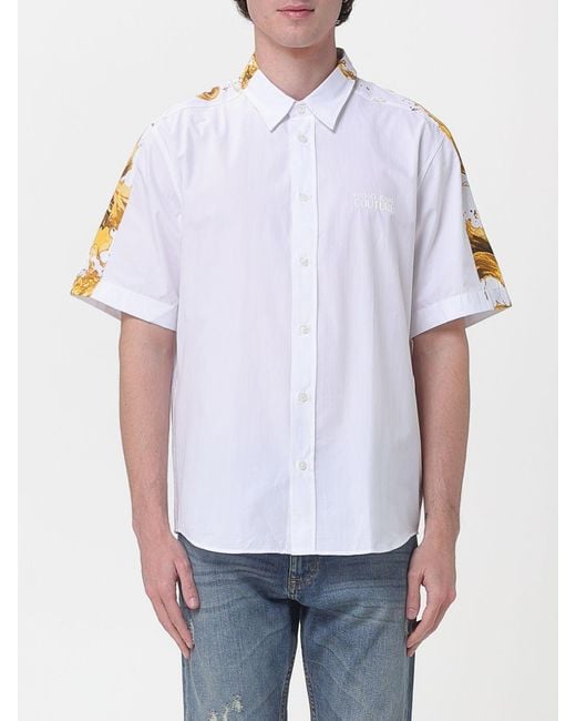 Versace Jeans Couture White Cotton Shirt With Baroque Print for men