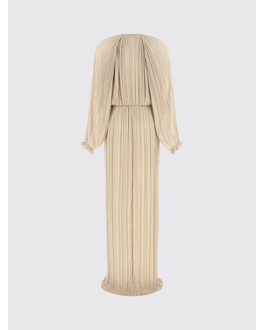 Fabiana Filippi Natural Long Pleated Crêpe Tunic With Long Sleeves And A Crew Neck